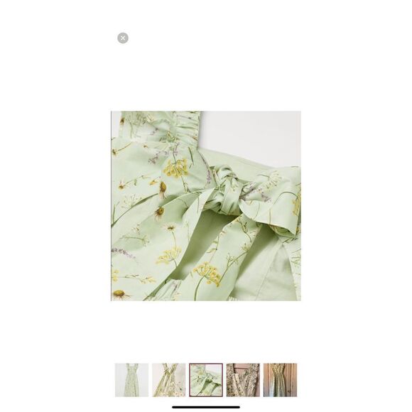 H&M Wildflower Meadow open back Poplin Light Green Floral midi Dress - Picture 2 of 12
